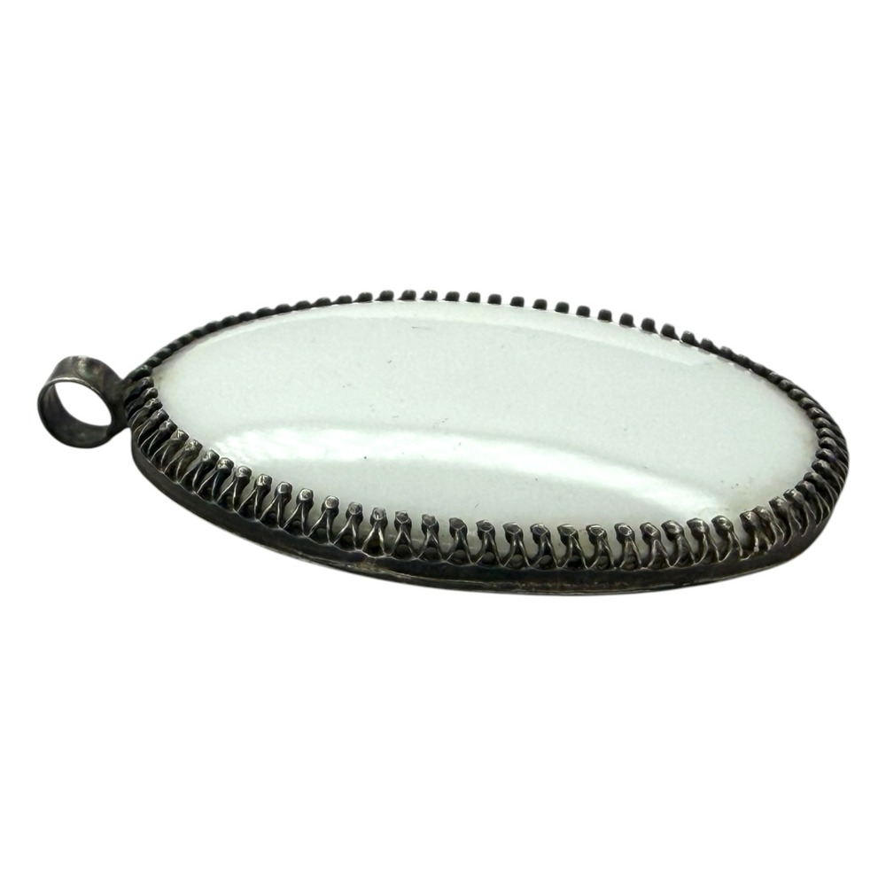 Limoges Pendant Sterling Silver Large White Porcelain Oval France Vintage 9.5g - Picture 5 of 6